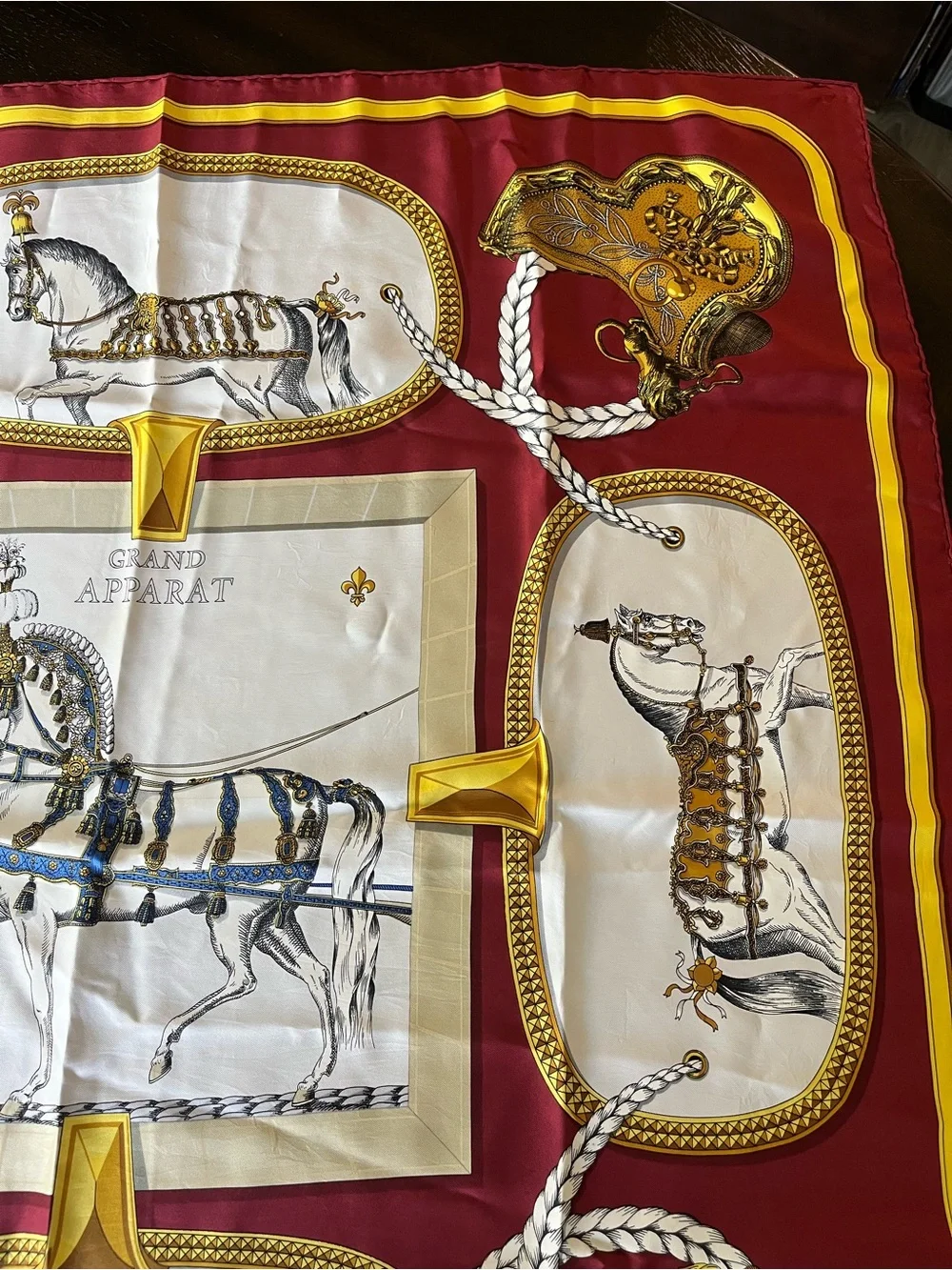 Hermes Grand Apparat Red Equestrian Silk Scarf